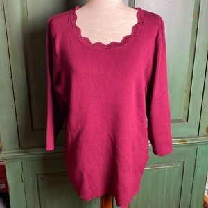Cable & Gauge Scalloped Edge Sweater Bracelet Length Sleeve Wine Size 1X
